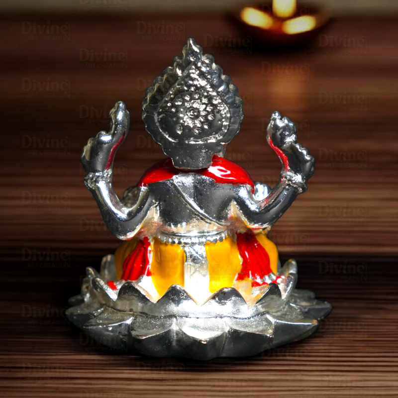 Silver & Color Plated Ganpati Idol – Lord Ganesha Murti for Home & Gifting - Divine Art Creation