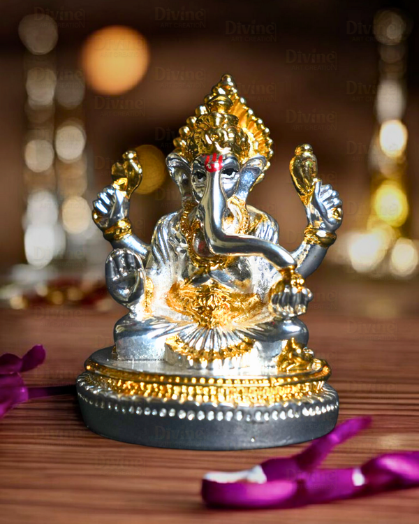 Gold & Silver Plated Ganpati - Lord Ganesha Murti for Home & Gifting - Divine Art Creation