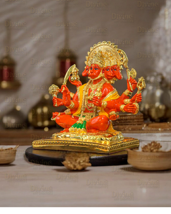 Gold Plated Panchmukhi Hanuman - Divine Art Creation
