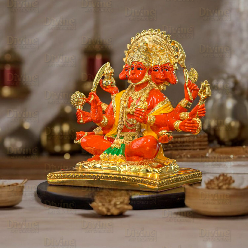 Gold Plated Panchmukhi Hanuman - Divine Art Creation