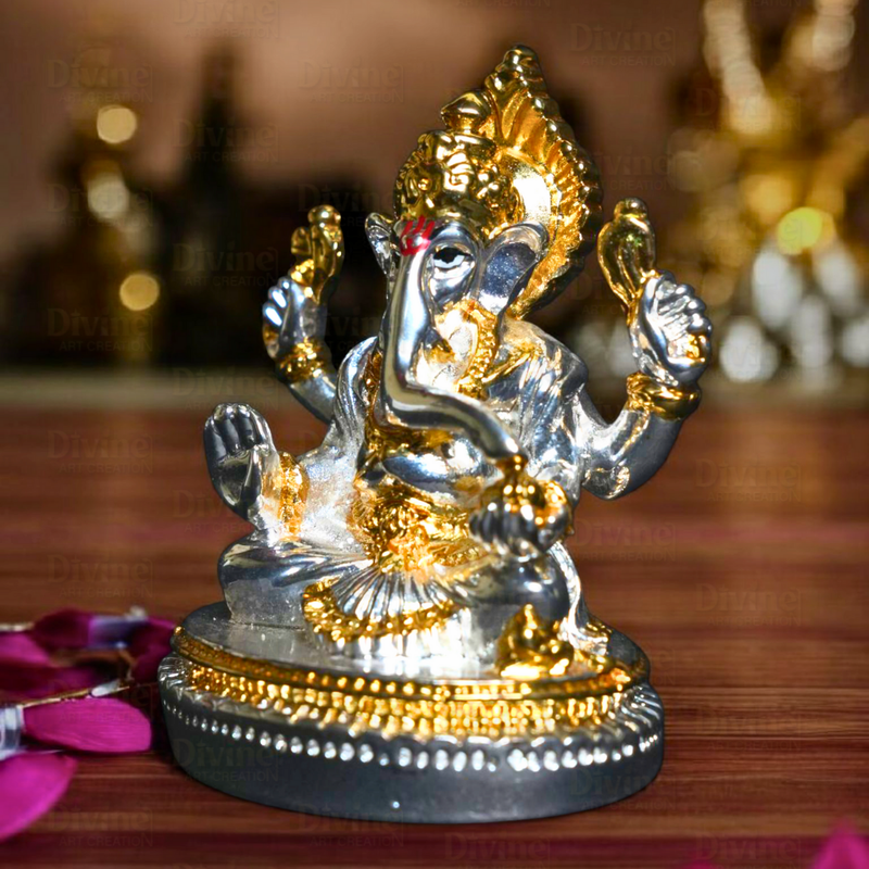 Gold & Silver Plated Ganpati - Lord Ganesha Murti for Home & Gifting - Divine Art Creation