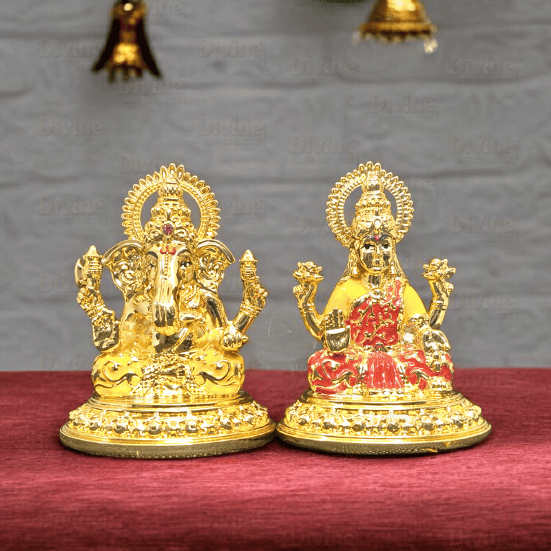 Gold Plated Maa Laxmi & Ganesh Ji Set – 3.75 Inches