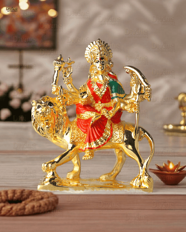 Gold Plated Shera Vali Mata Idol – 3.75 Inches