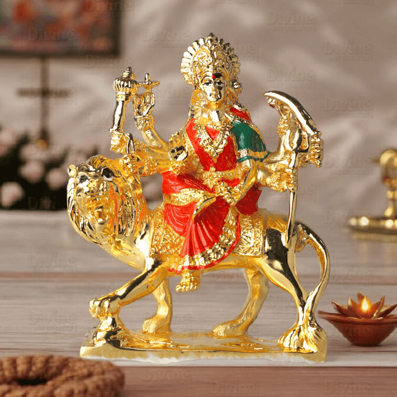 Gold Plated Shera Vali Mata Idol – 3.75 Inches