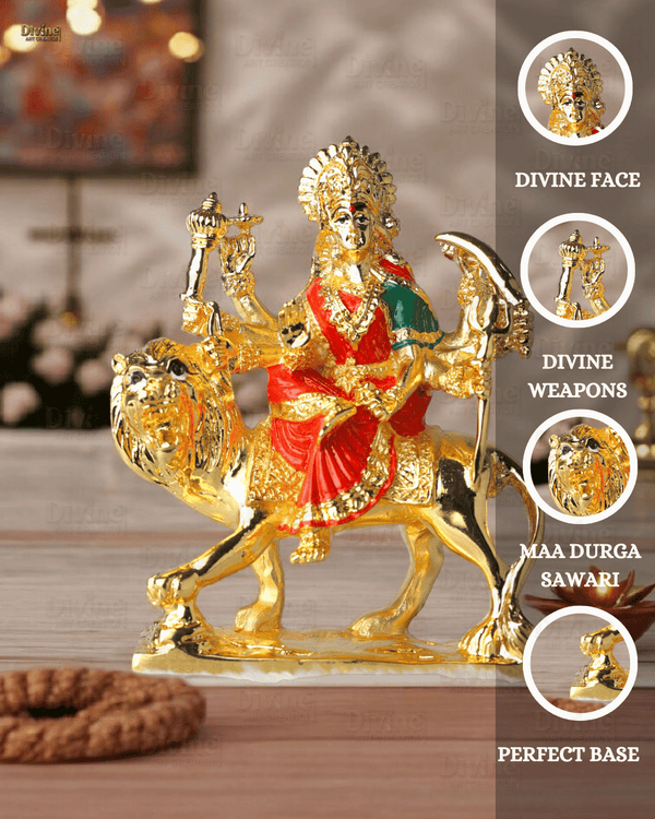 Gold Plated Shera Vali Mata Idol – 3.75 Inches