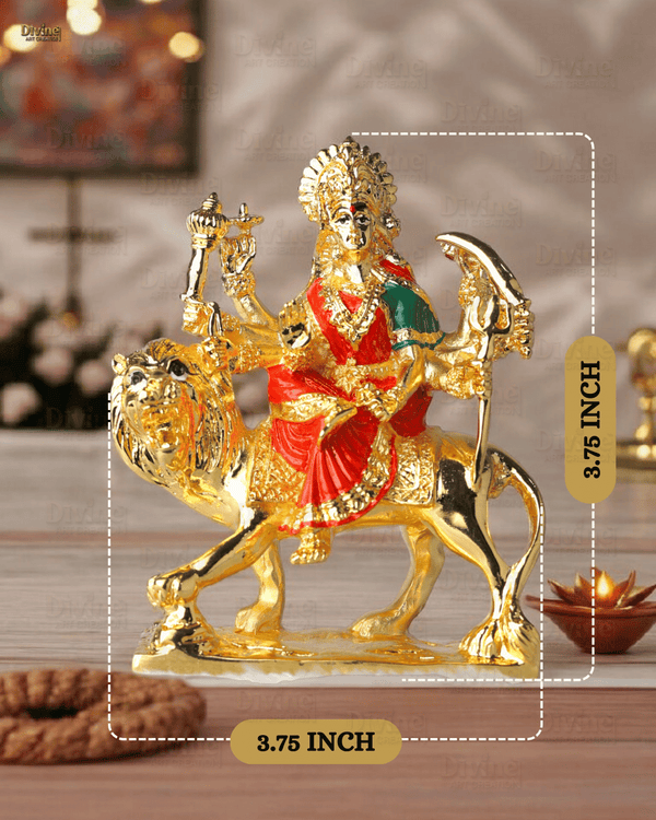 Gold Plated Shera Vali Mata Idol – 3.75 Inches