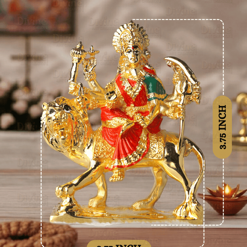 Gold Plated Shera Vali Mata Idol – 3.75 Inches