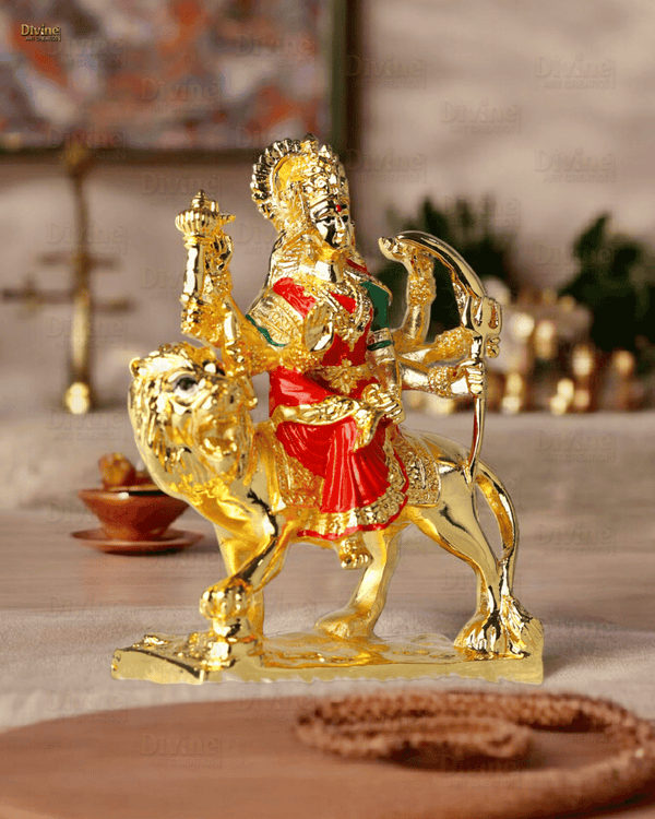 Gold Plated Shera Vali Mata Idol – 3.75 Inches