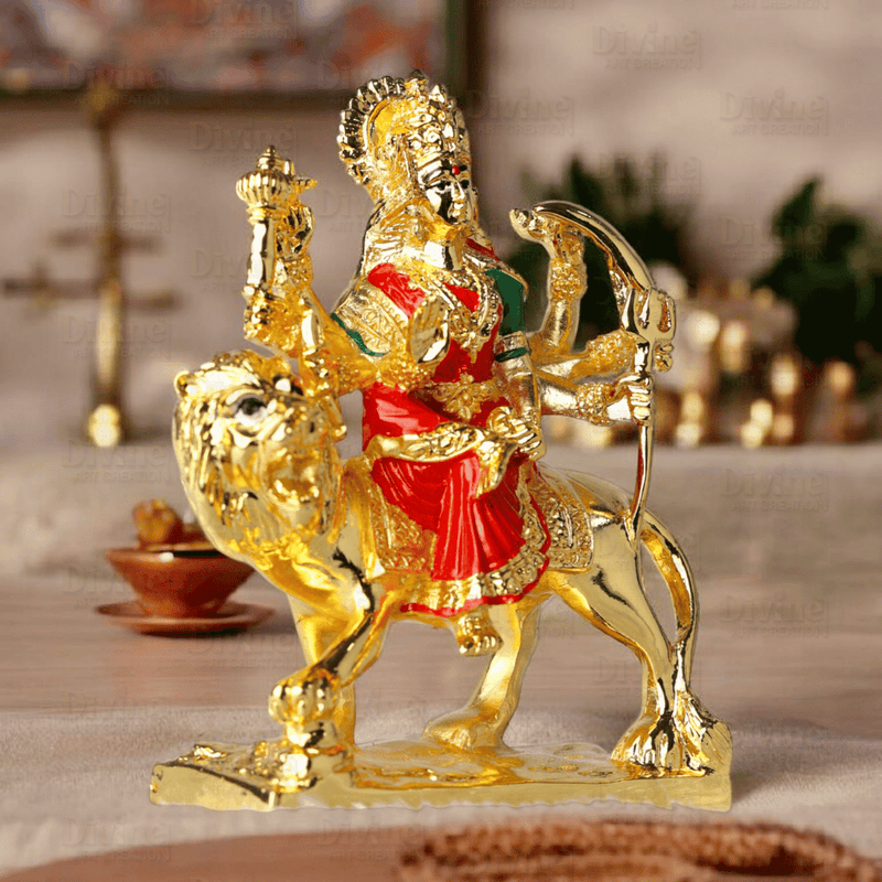 Gold Plated Shera Vali Mata Idol – 3.75 Inches