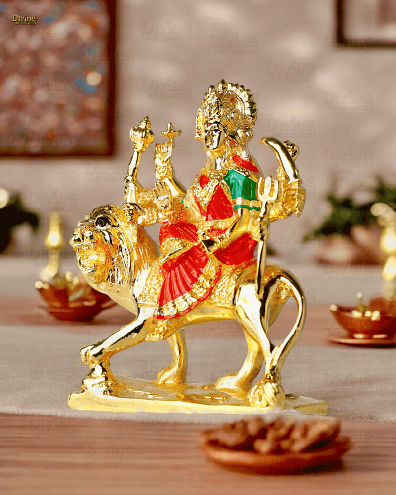 Gold Plated Shera Vali Mata Idol – 3.75 Inches