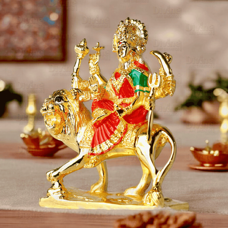 Gold Plated Shera Vali Mata Idol – 3.75 Inches