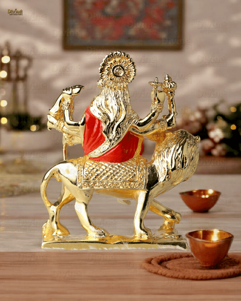 Gold Plated Shera Vali Mata Idol – 3.75 Inches