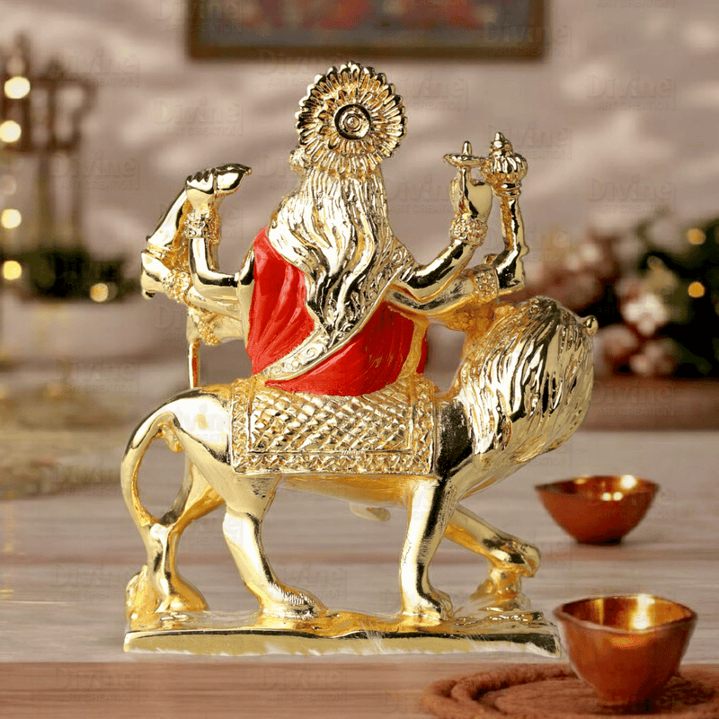 Gold Plated Shera Vali Mata Idol – 3.75 Inches