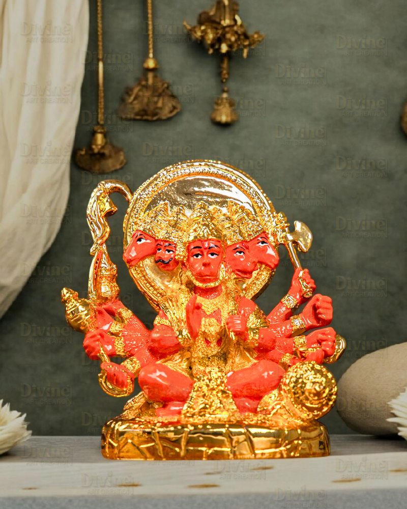 Gold Plated Panchmukhi Hanuman - Divine Art Creation