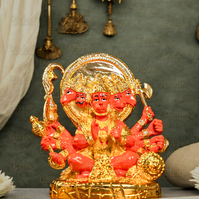 Gold Plated Panchmukhi Hanuman - Divine Art Creation
