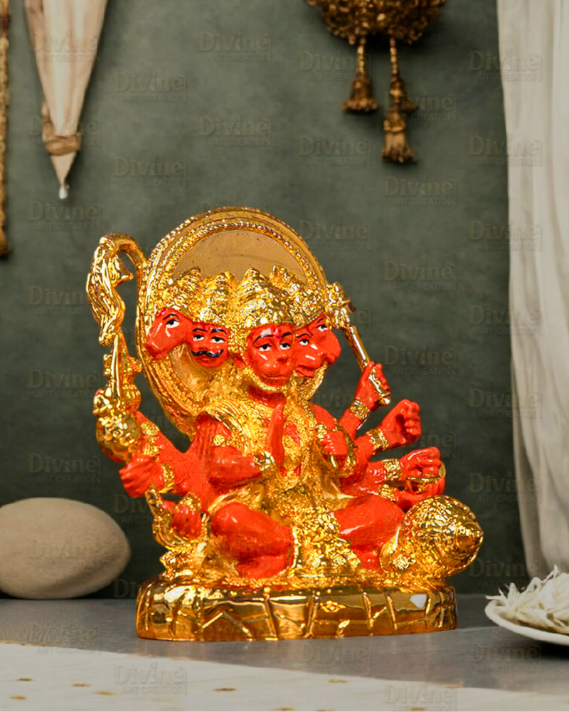 Gold Plated Panchmukhi Hanuman - Divine Art Creation