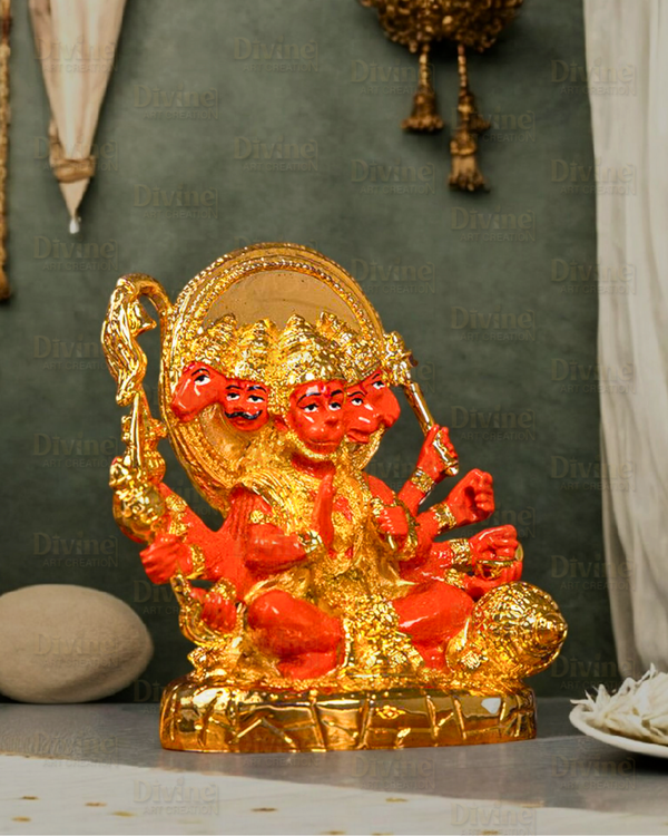 Gold Plated Panchmukhi Hanuman - Divine Art Creation
