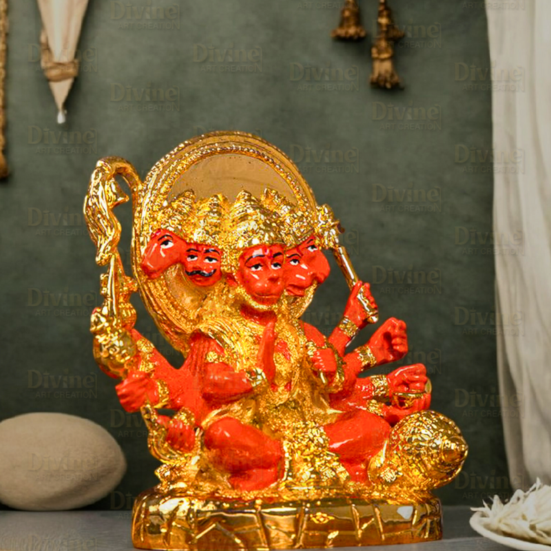 Gold Plated Panchmukhi Hanuman - Divine Art Creation