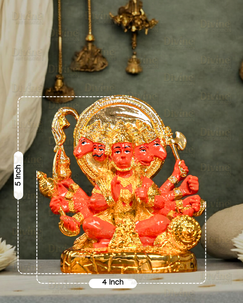 Gold Plated Panchmukhi Hanuman - Divine Art Creation