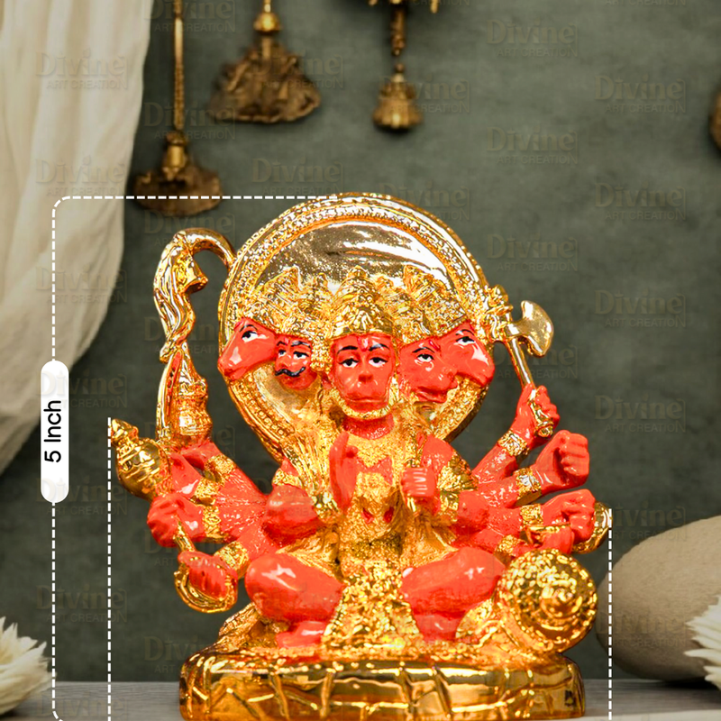 Gold Plated Panchmukhi Hanuman - Divine Art Creation