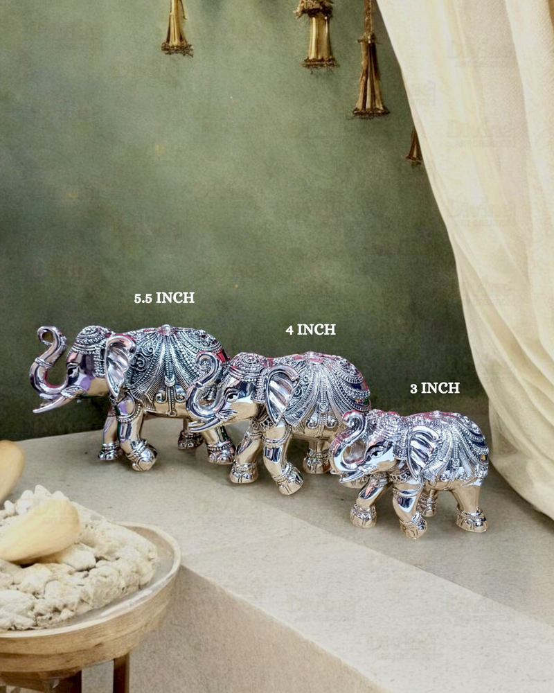 Silver-Plated Elephant Idol - Antique Finish Trunk-Up Decorative Showpiece for Home & Vastu