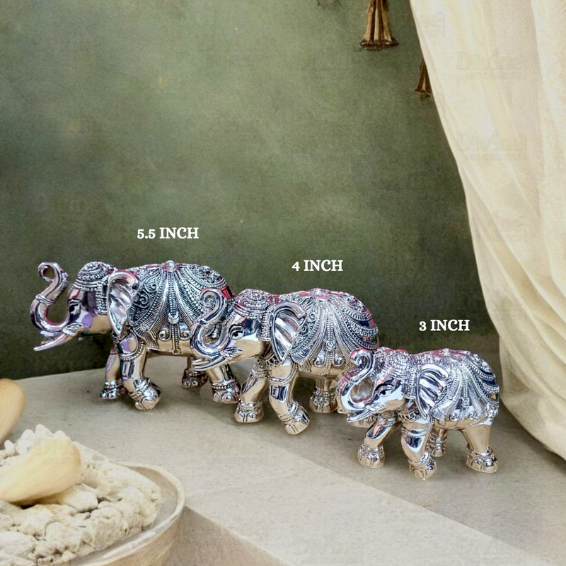 Silver-Plated Elephant Idol - Antique Finish Trunk-Up Decorative Showpiece for Home & Vastu