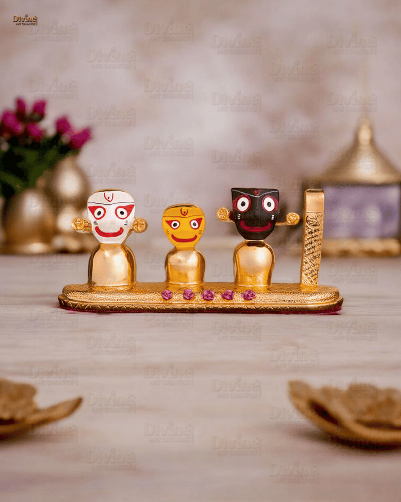 Gold Plated Jagganath ji, Balbhadra and Subhdra and Chakta Set