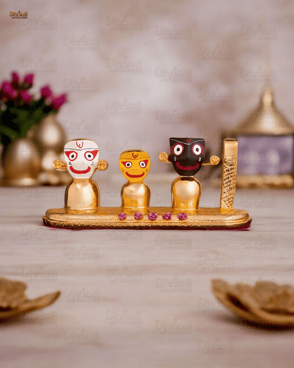 Gold Plated Jagganath ji, Balbhadra and Subhdra and Chakta Set