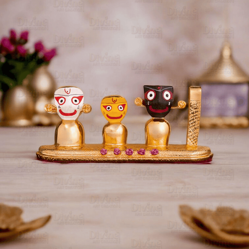 Gold Plated Jagganath ji, Balbhadra and Subhdra and Chakta Set