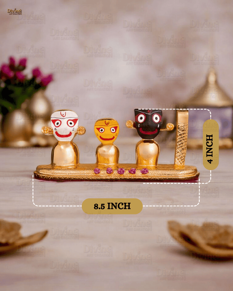 Gold Plated Jagganath ji, Balbhadra and Subhdra and Chakta Set