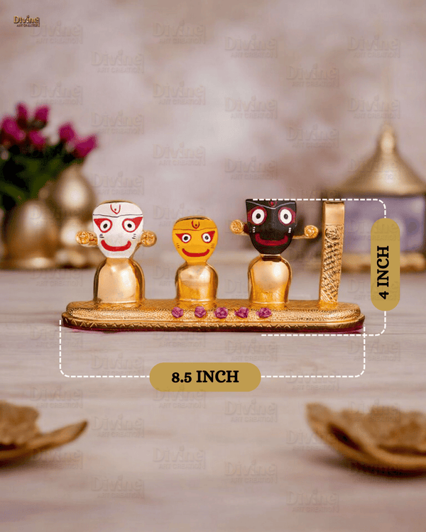 Gold Plated Jagganath ji, Balbhadra and Subhdra and Chakta Set