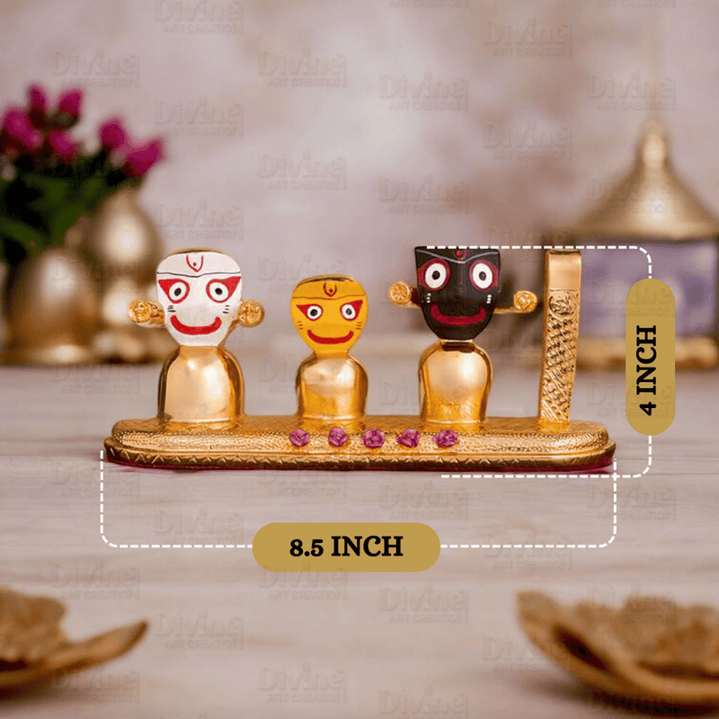 Gold Plated Jagganath ji, Balbhadra and Subhdra and Chakta Set