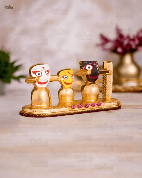 Gold Plated Jagganath ji, Balbhadra and Subhdra and Chakta Set