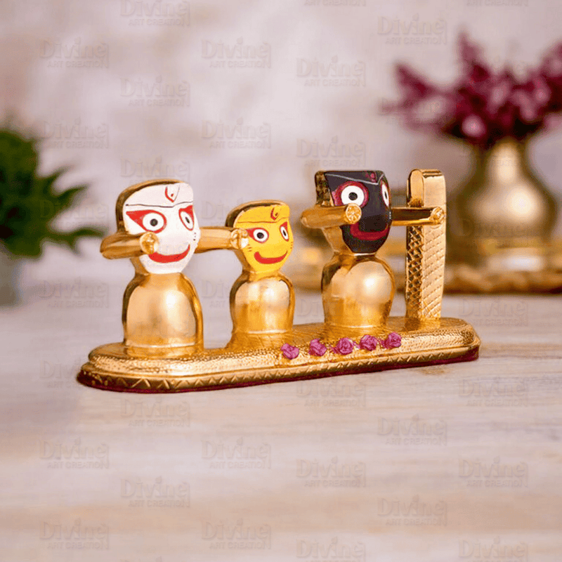 Gold Plated Jagganath ji, Balbhadra and Subhdra and Chakta Set