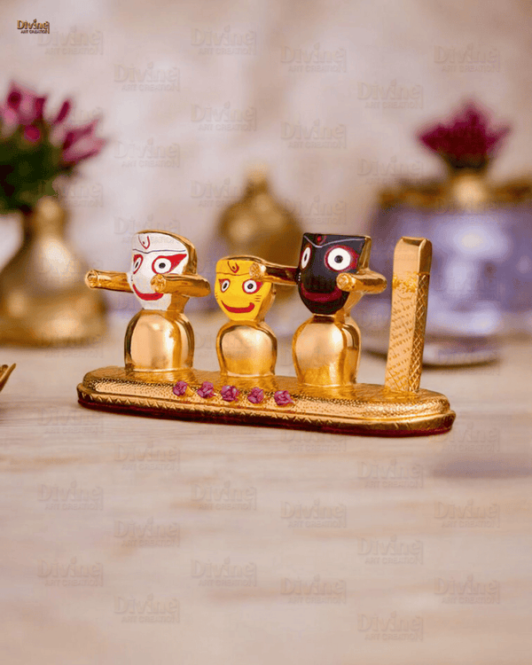 Gold Plated Jagganath ji, Balbhadra and Subhdra and Chakta Set