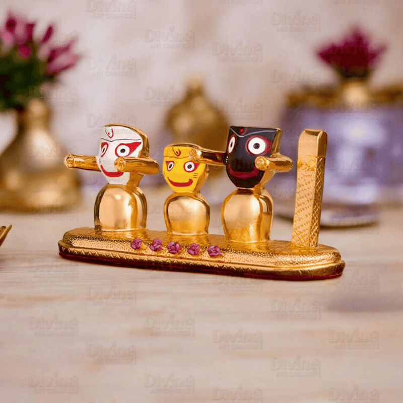 Gold Plated Jagganath ji, Balbhadra and Subhdra and Chakta Set