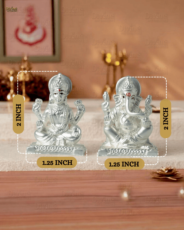 Silver Plated Matt Finish Laxmi and Ganpati - 2 Inch