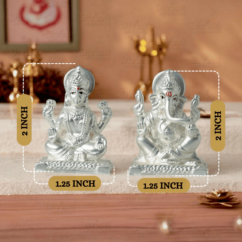 Silver Plated Matt Finish Laxmi and Ganpati - 2 Inch