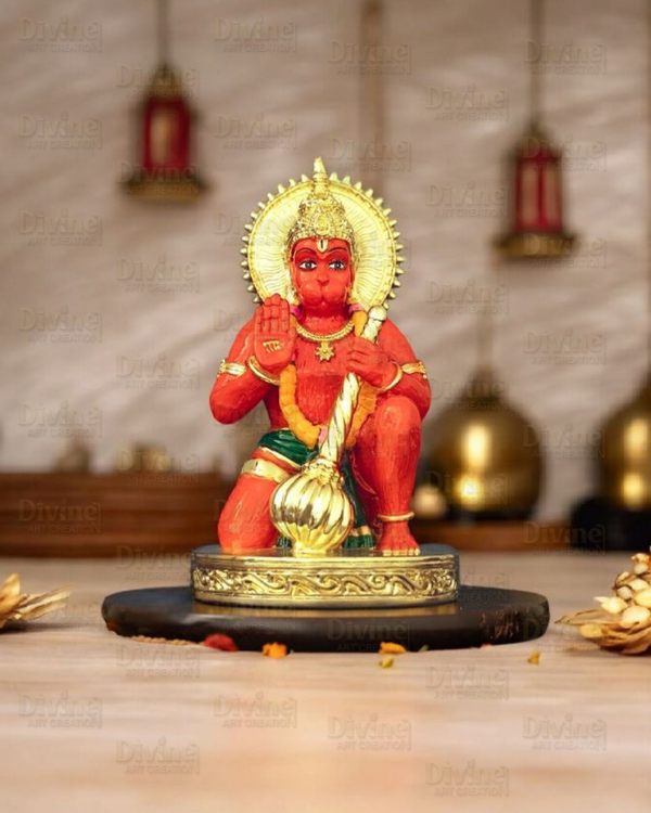 Sinduri Hanuman Murti – Gold Plated Idol for Car Dashboard & Home - Divine Art Creation