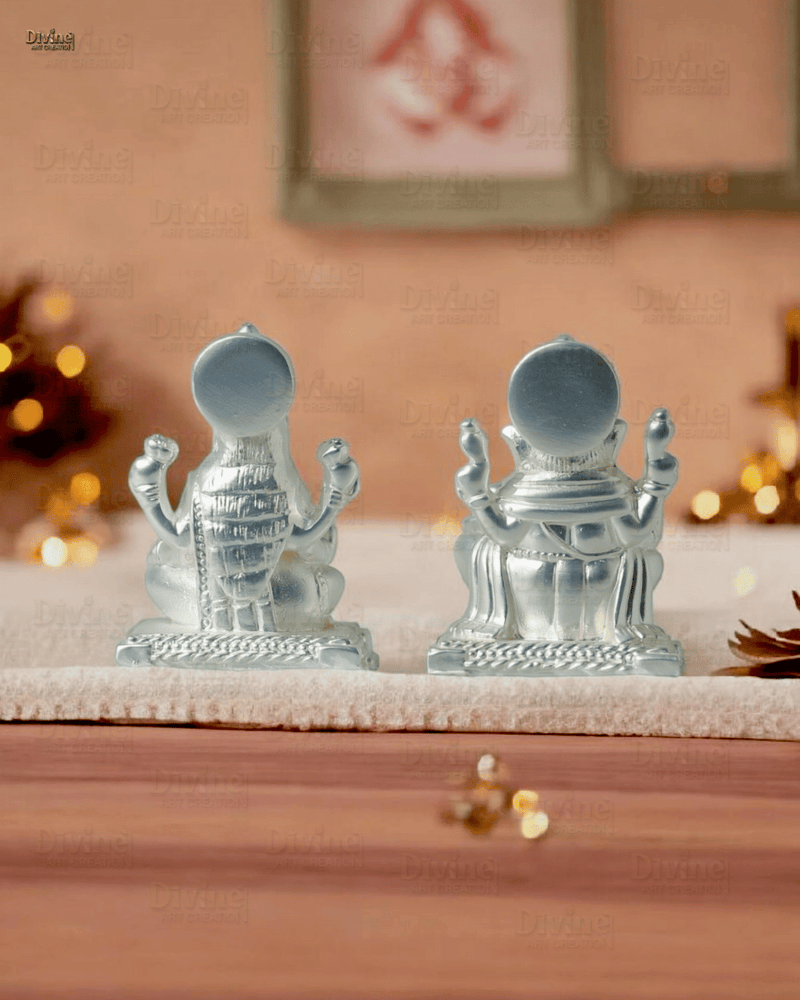 Silver Plated Matt Finish Laxmi and Ganpati - 2 Inch
