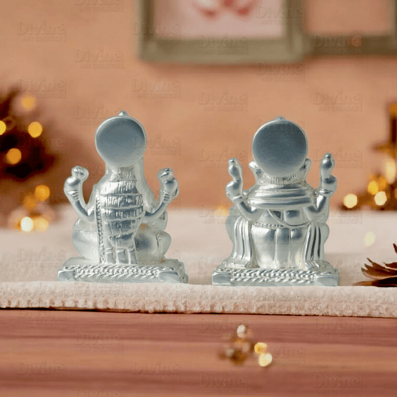 Silver Plated Matt Finish Laxmi and Ganpati - 2 Inch