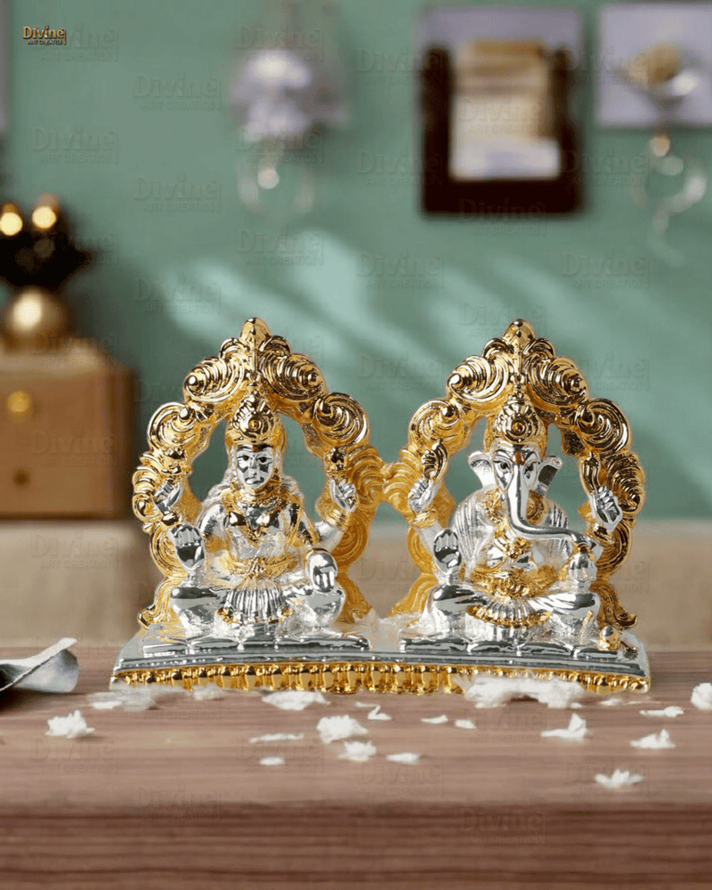 Gold and Silver Plated Maa Laxmi and Ganpati-3 Inch