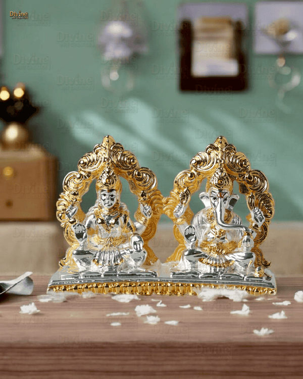 Gold and Silver Plated Maa Laxmi and Ganpati-3 Inch