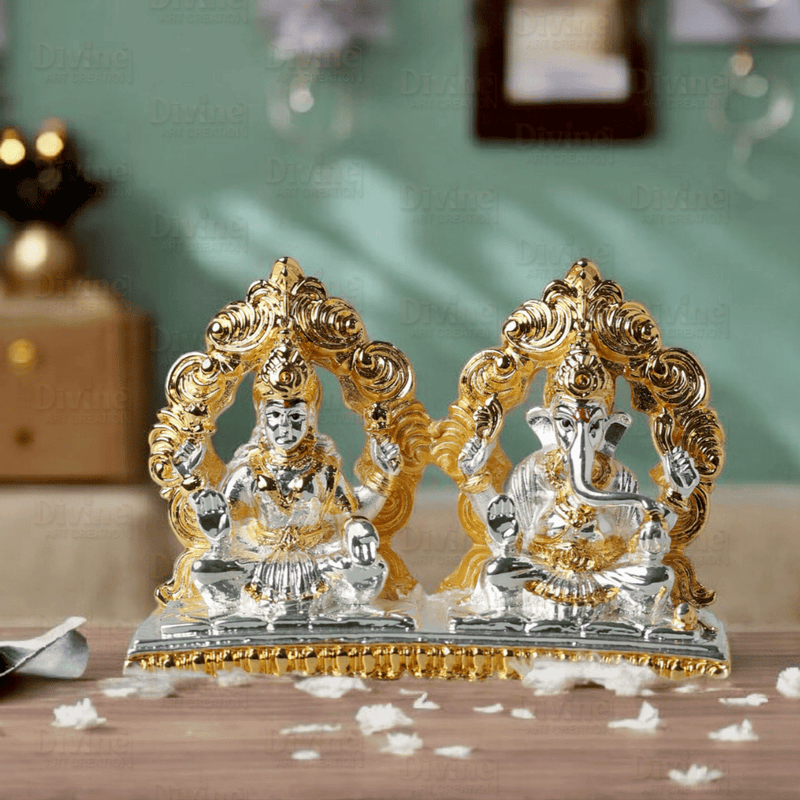 Gold and Silver Plated Maa Laxmi and Ganpati-3 Inch