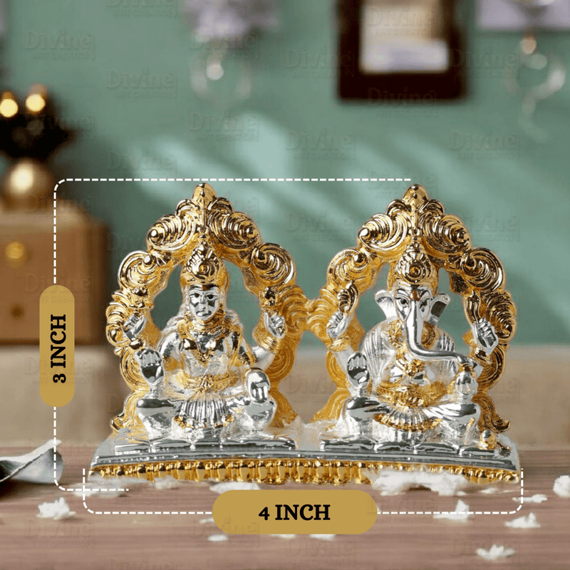 Gold and Silver Plated Maa Laxmi and Ganpati-3 Inch