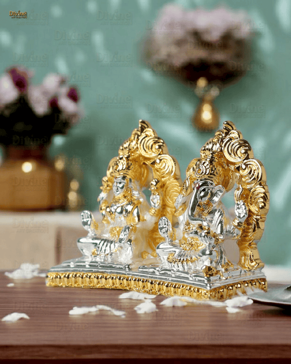 Gold and Silver Plated Maa Laxmi and Ganpati-3 Inch