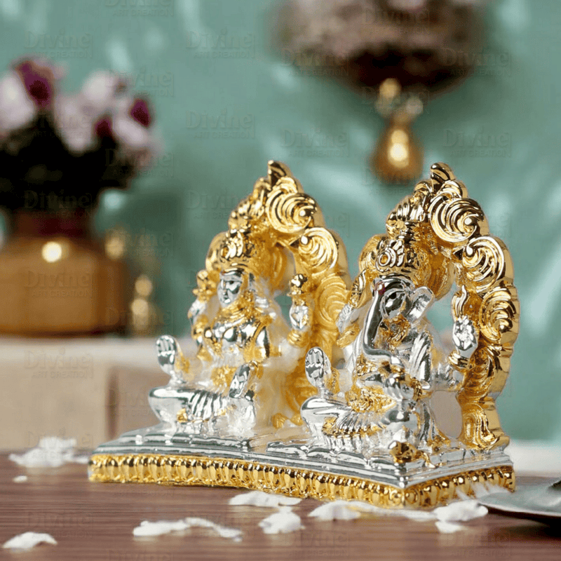 Gold and Silver Plated Maa Laxmi and Ganpati-3 Inch