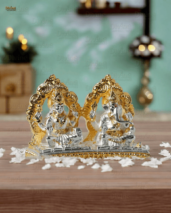 Gold and Silver Plated Maa Laxmi and Ganpati-3 Inch