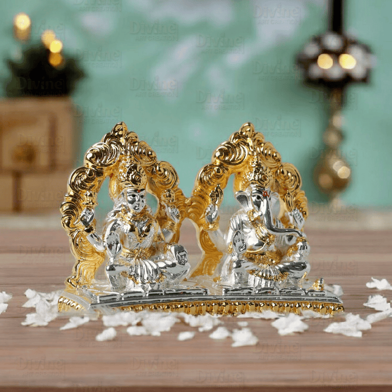 Gold and Silver Plated Maa Laxmi and Ganpati-3 Inch