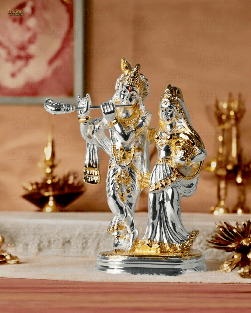 Gold and Silver Plated Radha Krishana Set-5.75 Inch